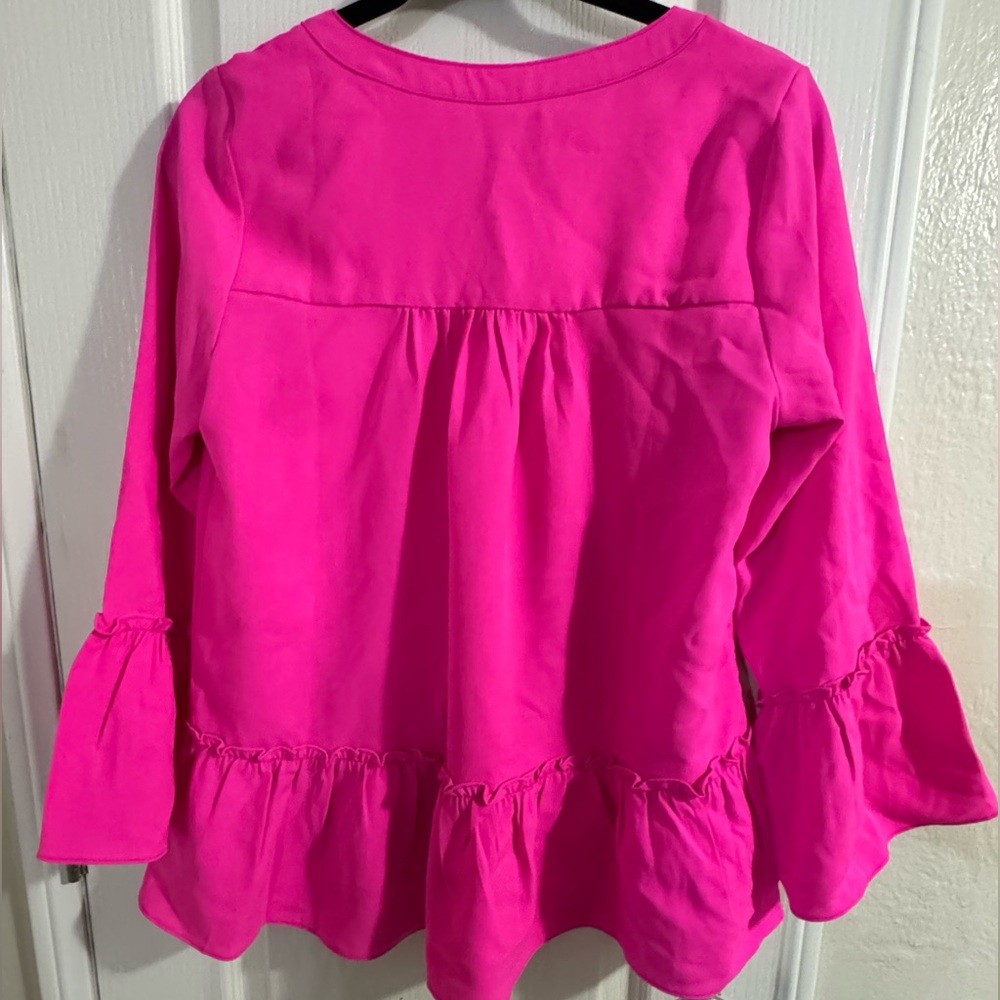 Pomander Place Women's Bright Pink Ruffle Blouse - Picture 6 of 11